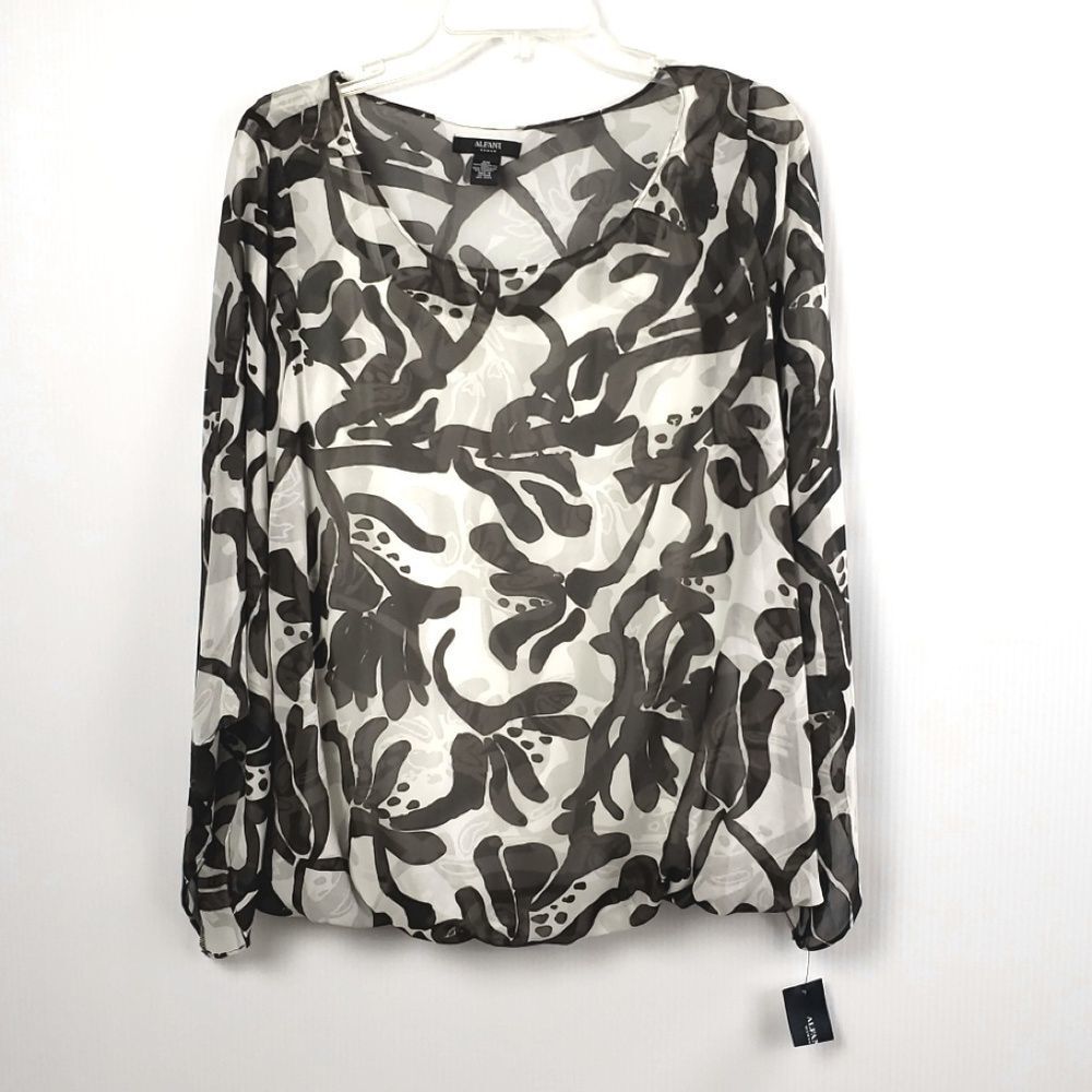 Alfani women's Sheer Blouse Gray &White